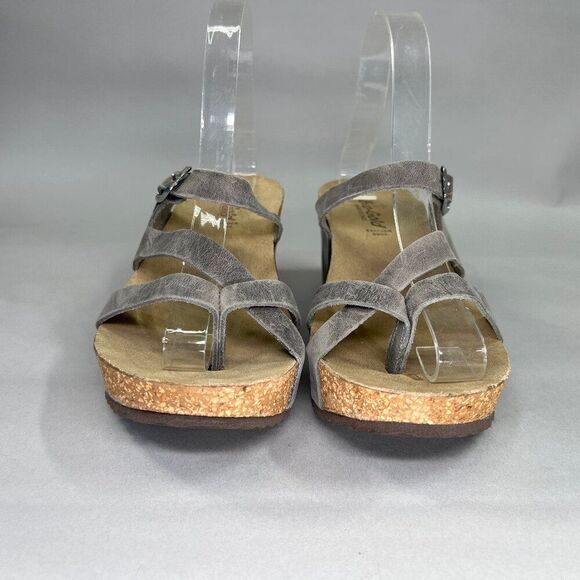 Bio Gold Sandals Women's 8 Gray Wedge Cork Leather Bohemian Comfort Strappy - Picture 2 of 8